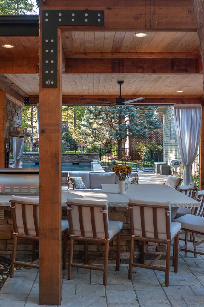 Interior shot of Trenton Wood's Pavilion showcasing outdoor kitchen and counter top.