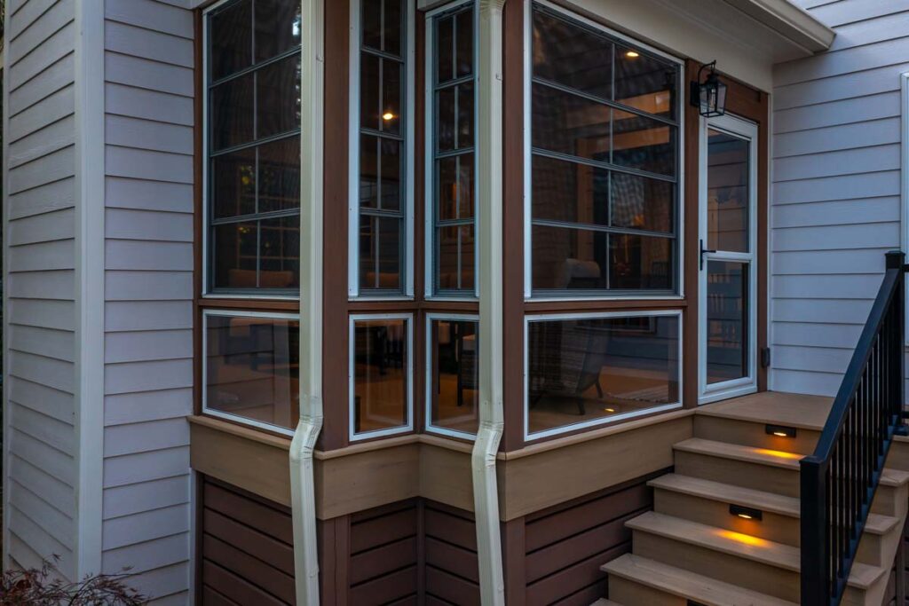 Exterior view of Banyon Tree deck entrance with composite deck steps.