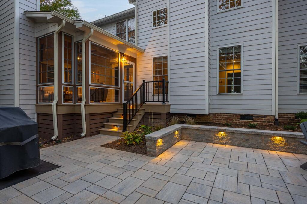 Evening view of Banyon Tree patio using Techo-Bloc patio paver.