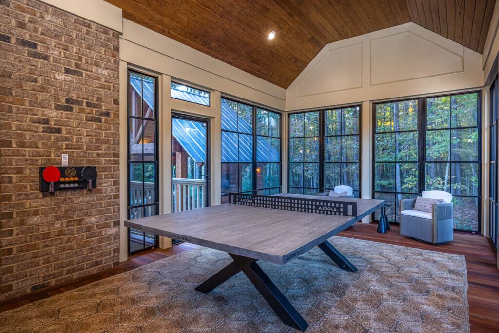 Wide shot of Colvard Park interior with ping pong table in the center.