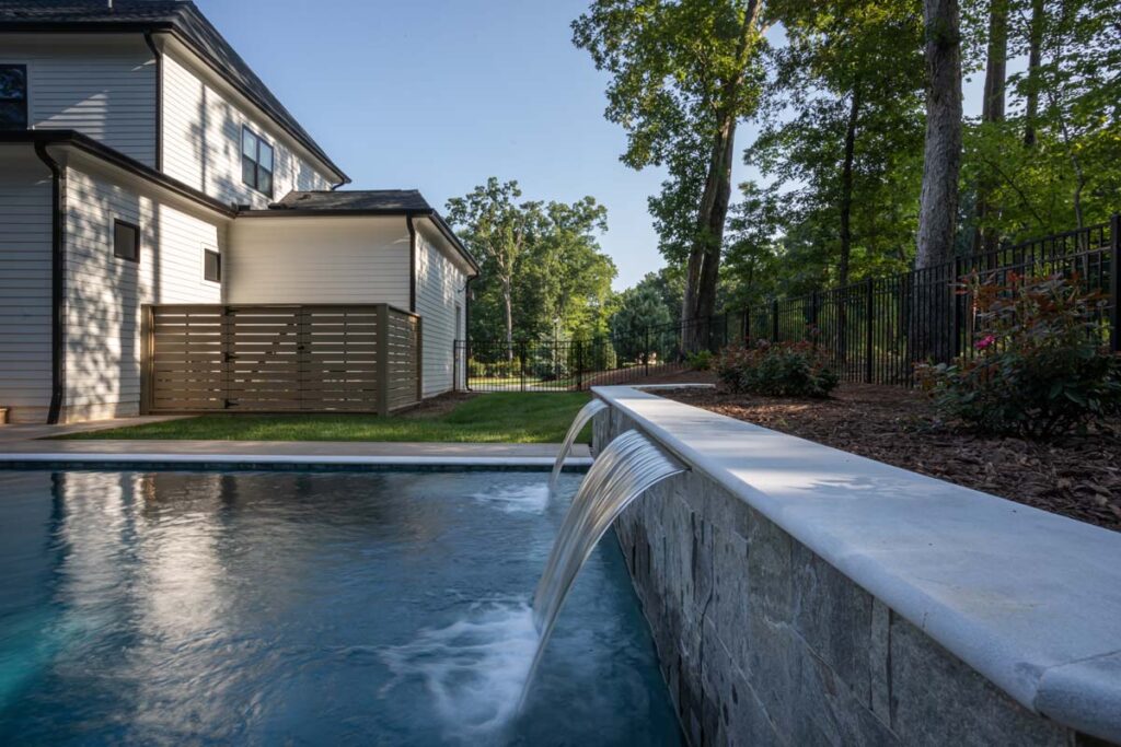 Side view of Royal Amber water fall, also functioning as retaining wall.