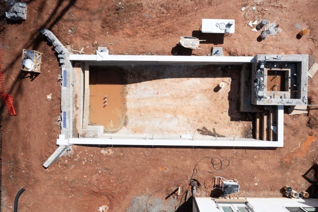 Aerial view above Royal Amber pool showing it in progress.