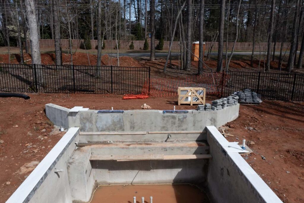 Top angle view of in progress retaining wall from Royal Amber project.