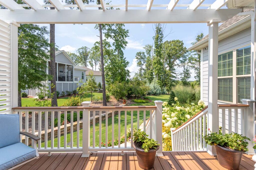 Front facing wide shot of Silver Dew yard taken from deck.