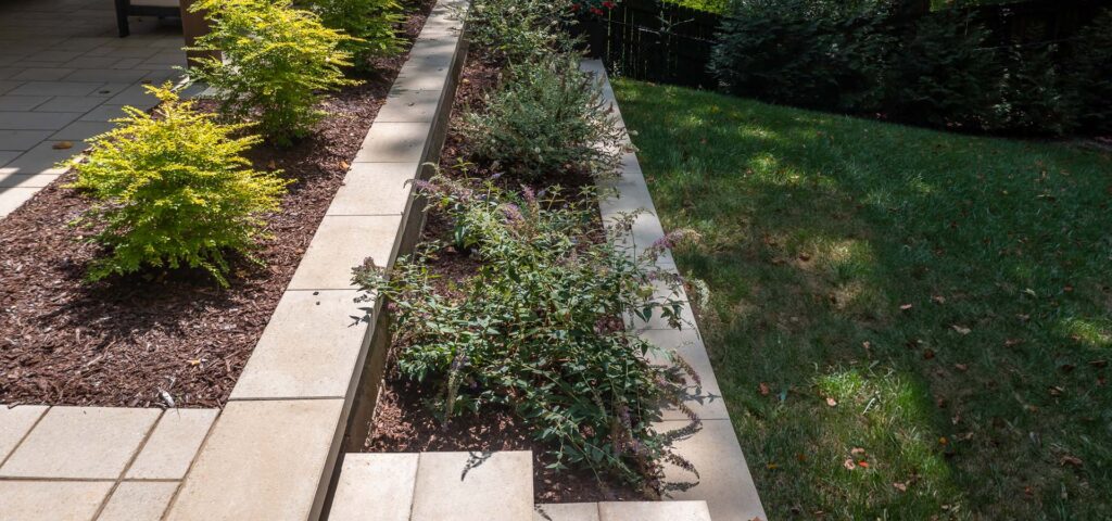 Side view close up of Rushing Brook retaining wall.