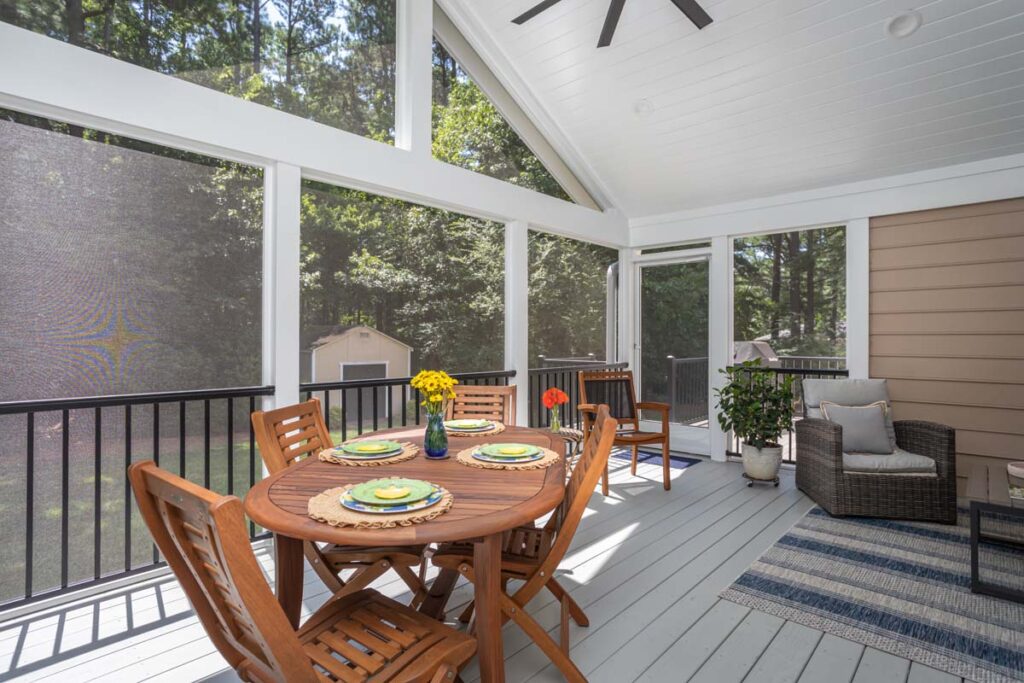 Interior of Lowery screen deck highlighting TimberTech composite deck.