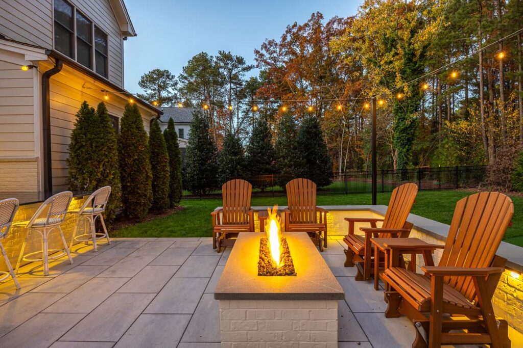 Side view of Skybroak oak showing fire pit.